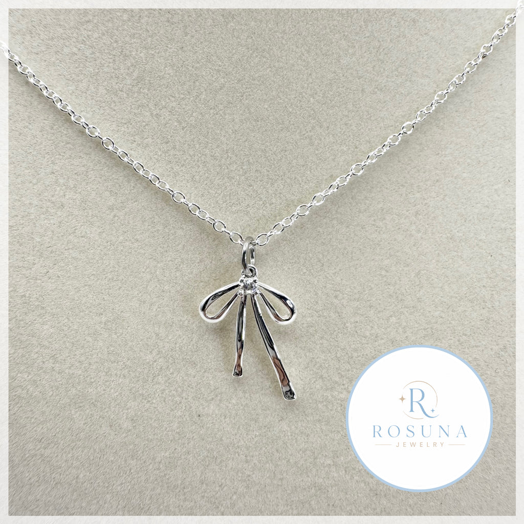 handmade bow silver necklace