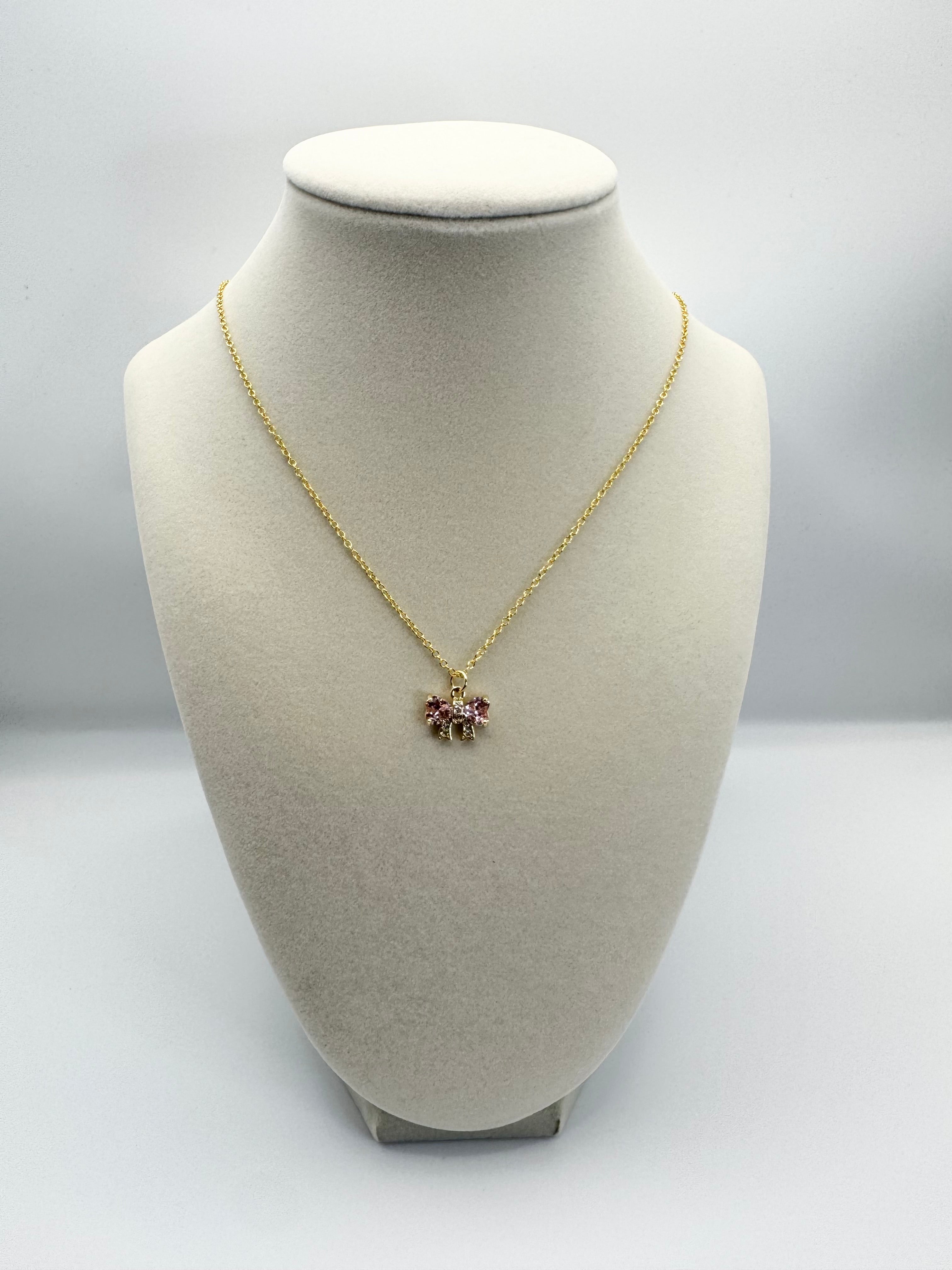 handmade pink bow necklace
