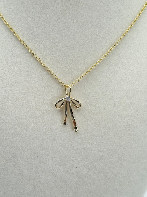 handmade bow gold necklace
