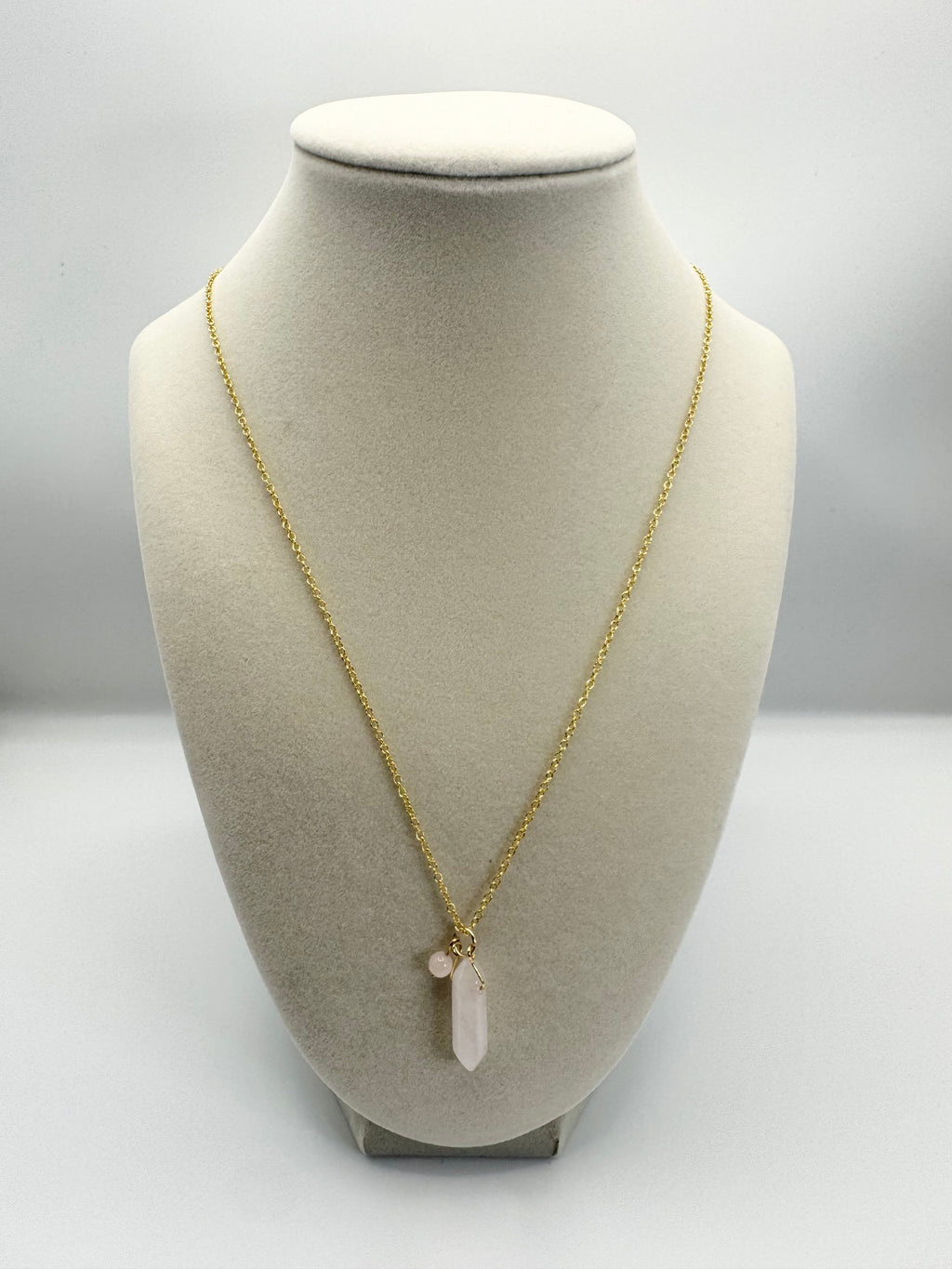 handmade rose quartz gold necklace