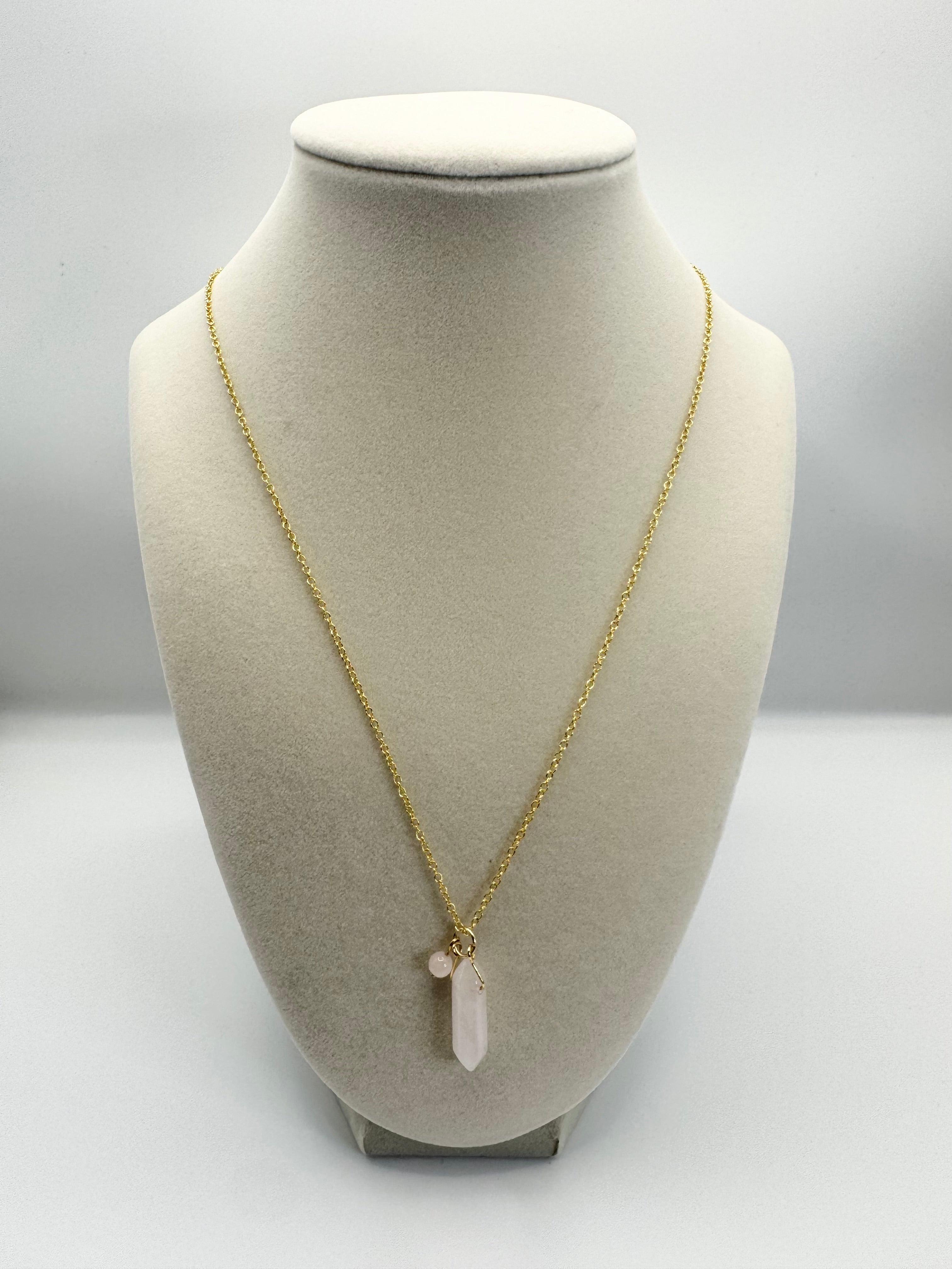 handmade rose quartz gold necklace