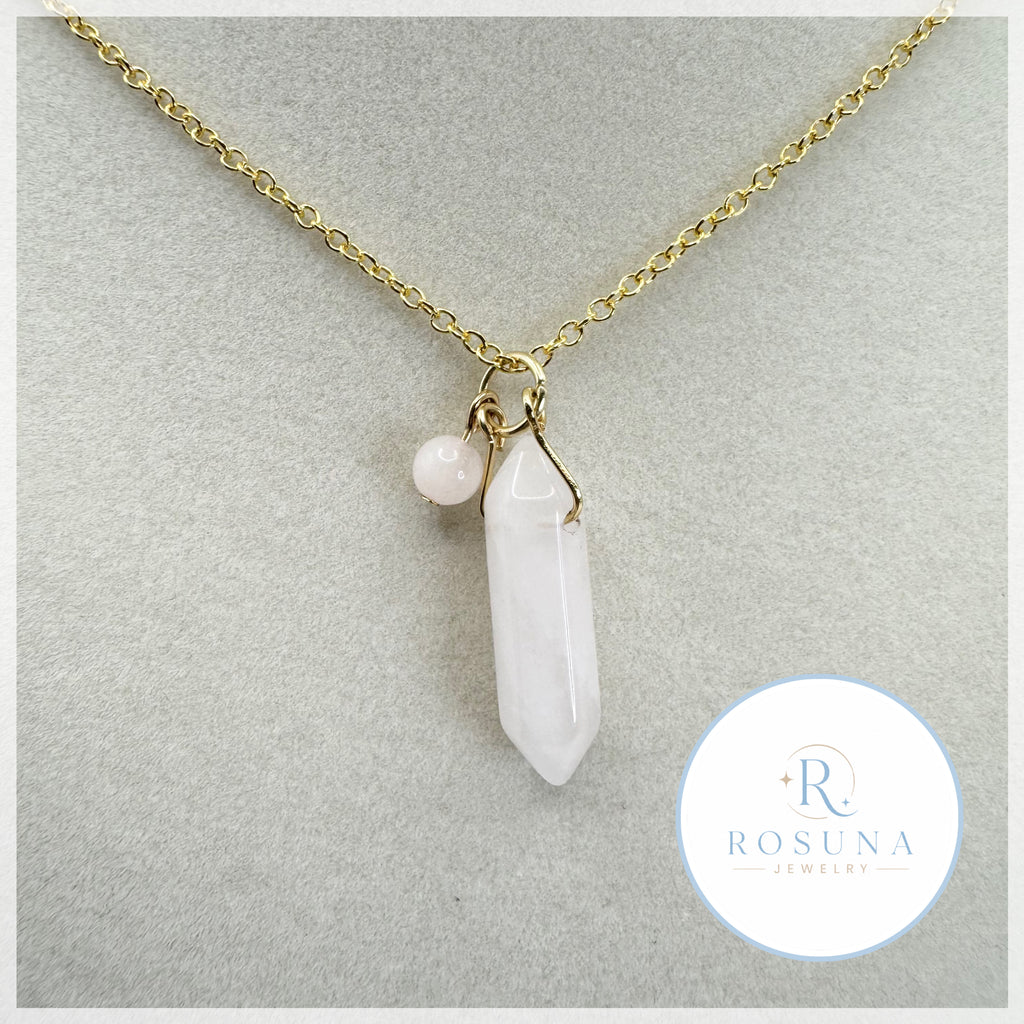 handmade rose quartz gold necklace