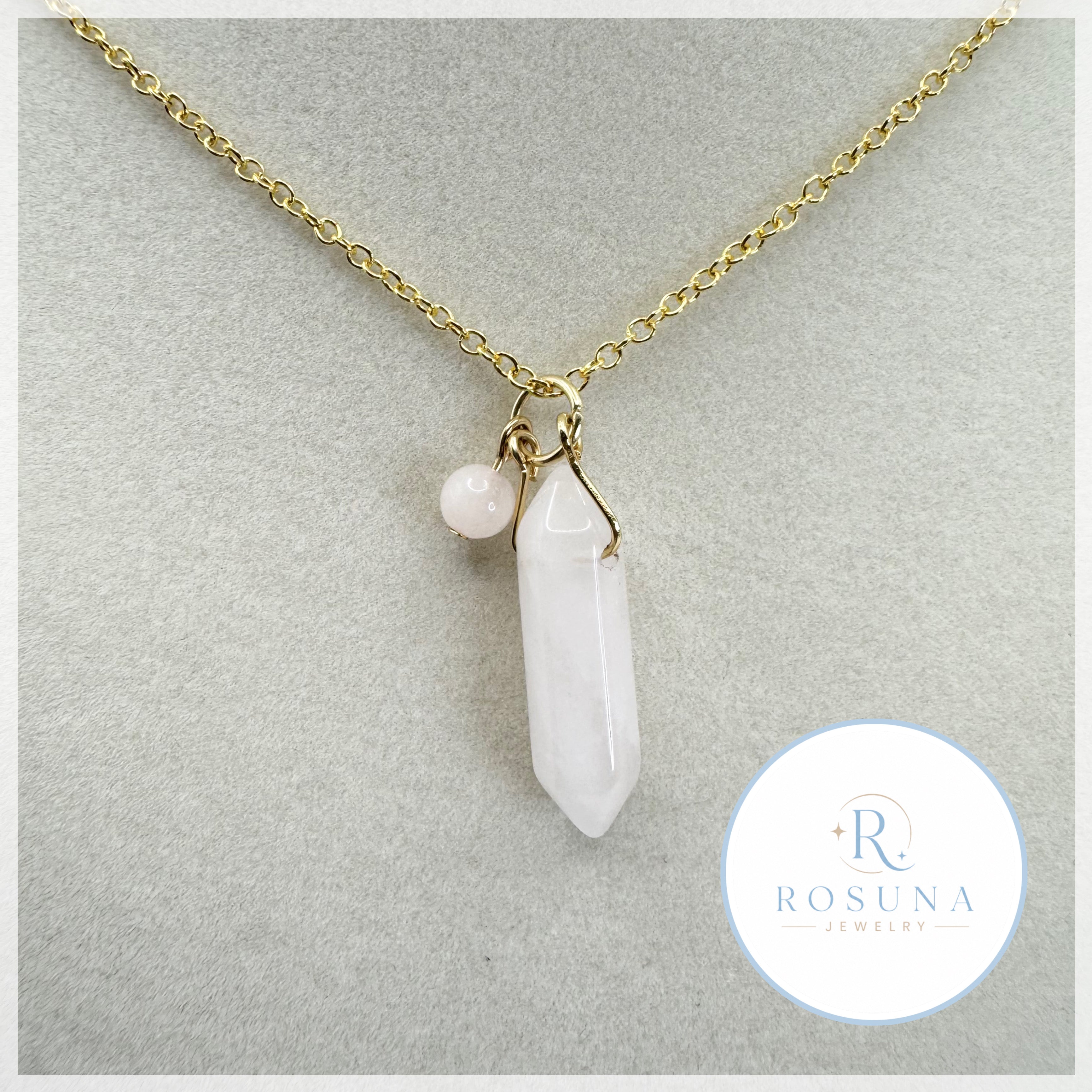 handmade rose quartz gold necklace