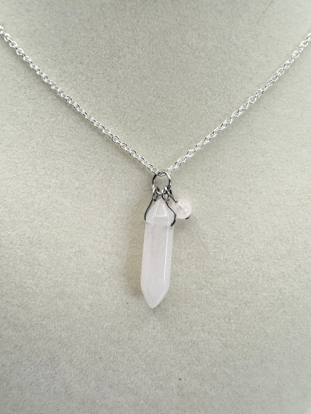handmade rose quartz silver necklace