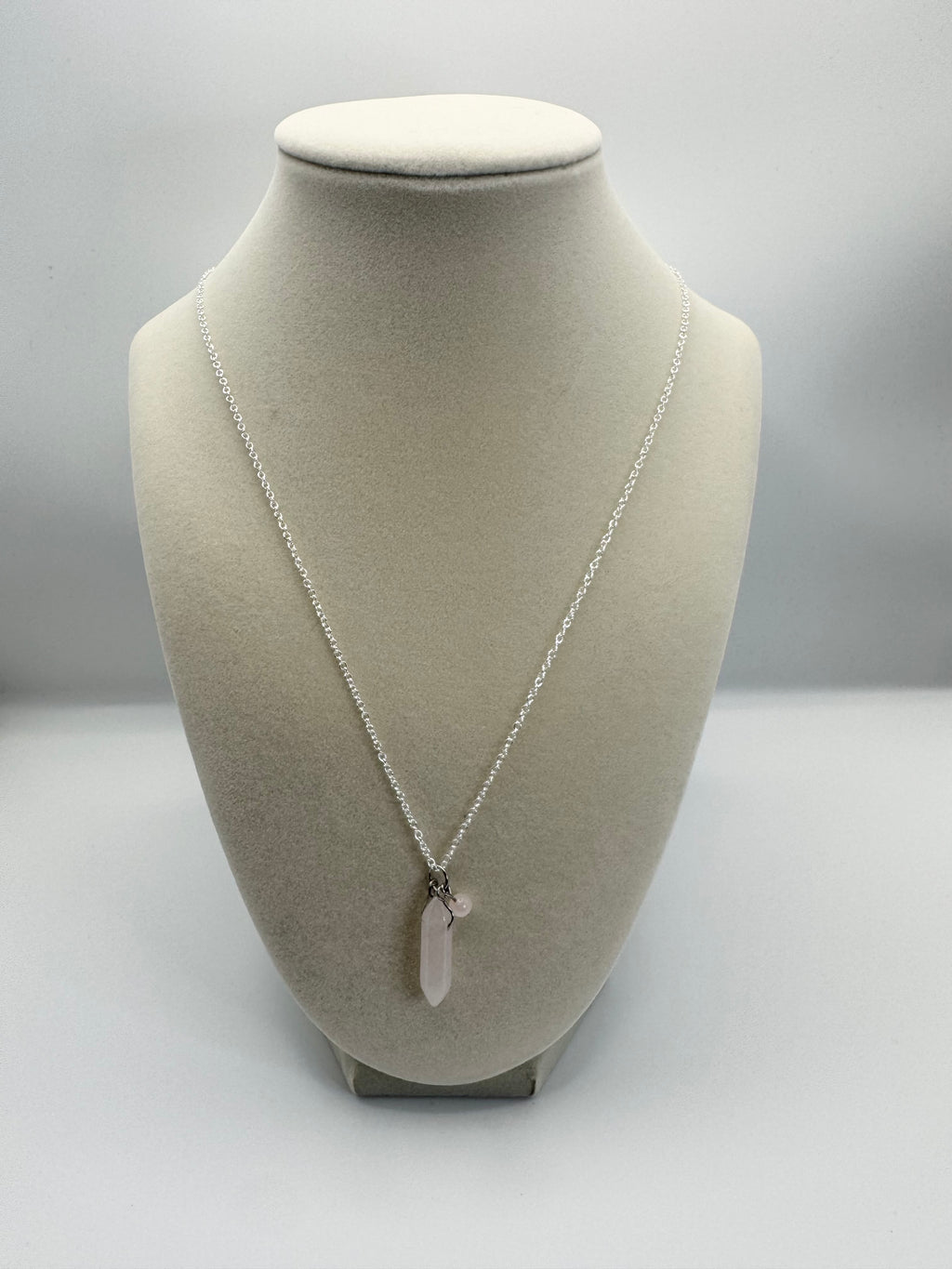 handmade rose quartz silver necklace