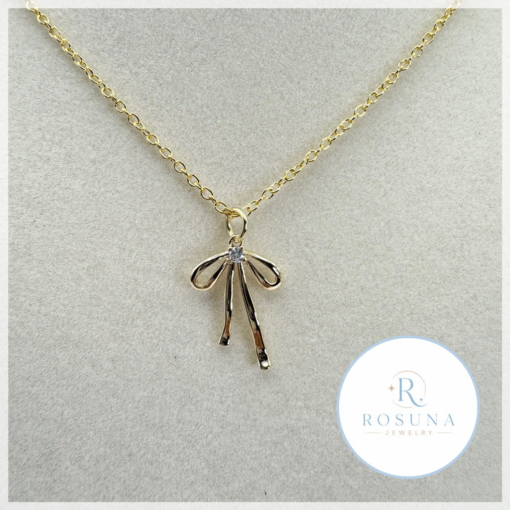 handmade bow gold necklace