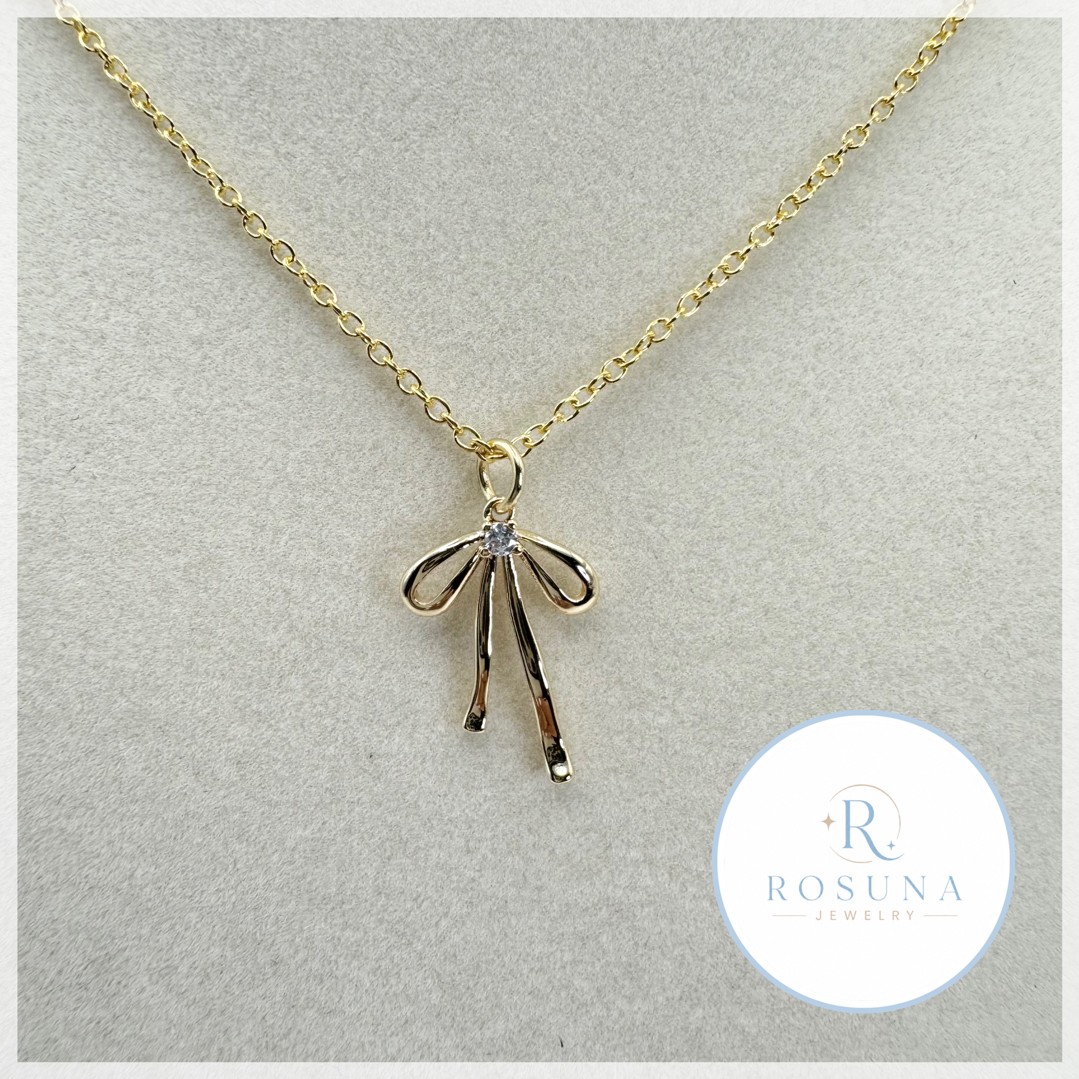 handmade bow gold necklace