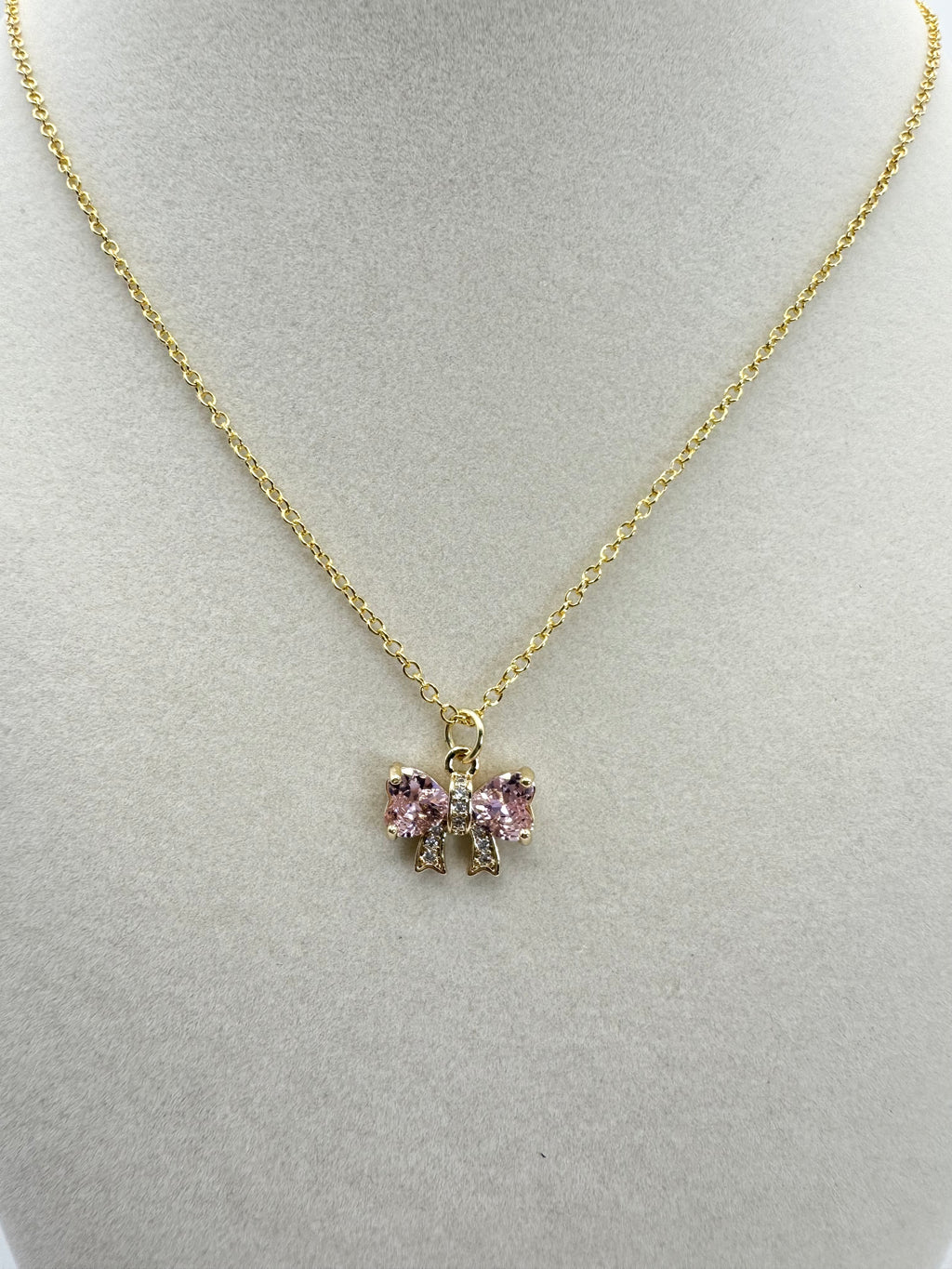 handmade pink bow necklace