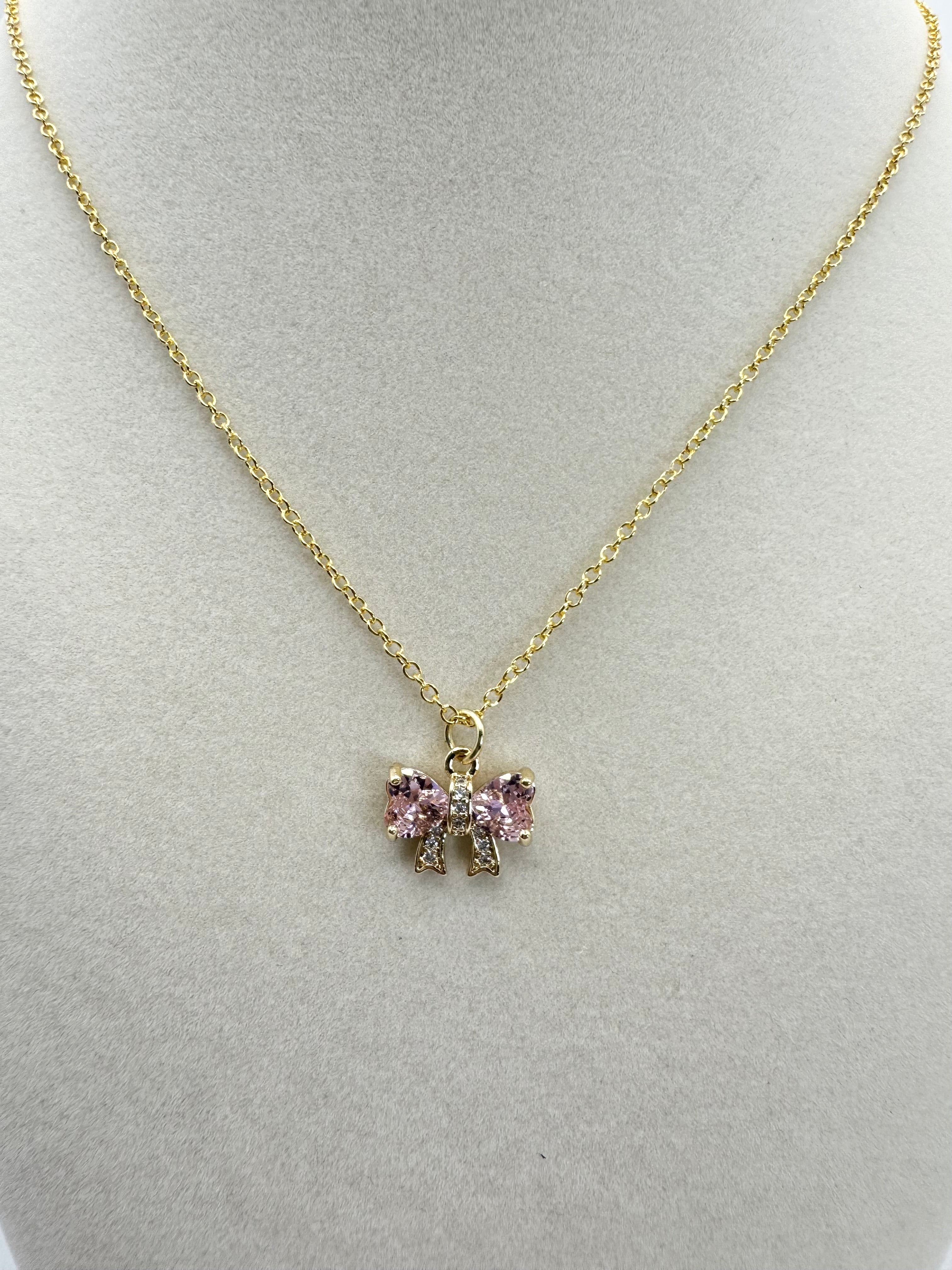 handmade pink bow necklace