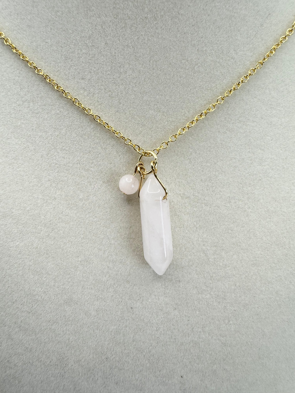 handmade rose quartz gold necklace