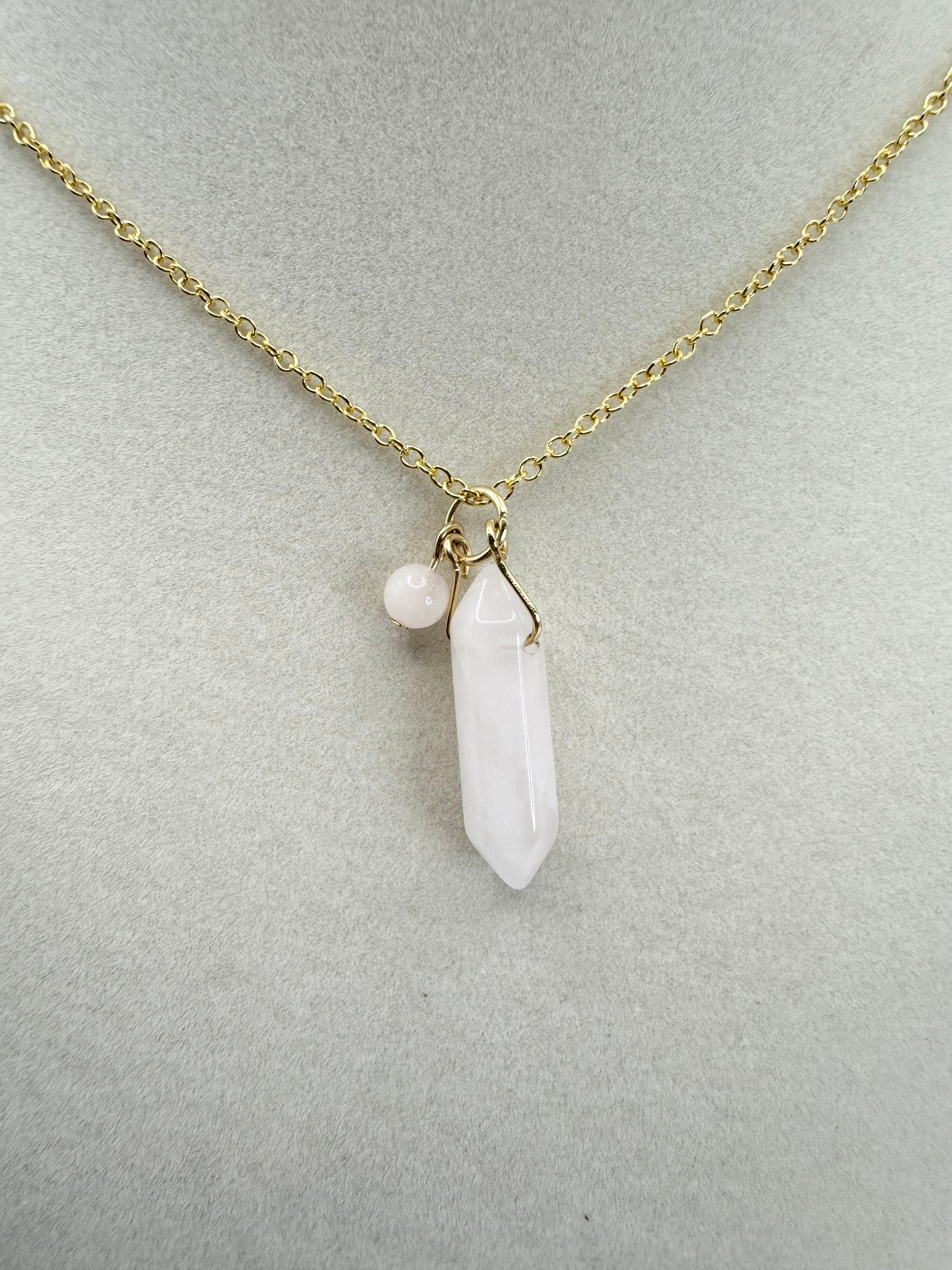 handmade rose quartz gold necklace