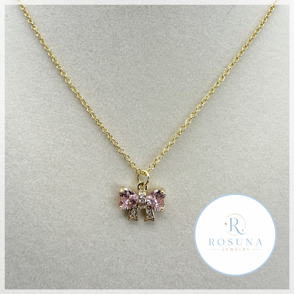 handmade pink bow necklace