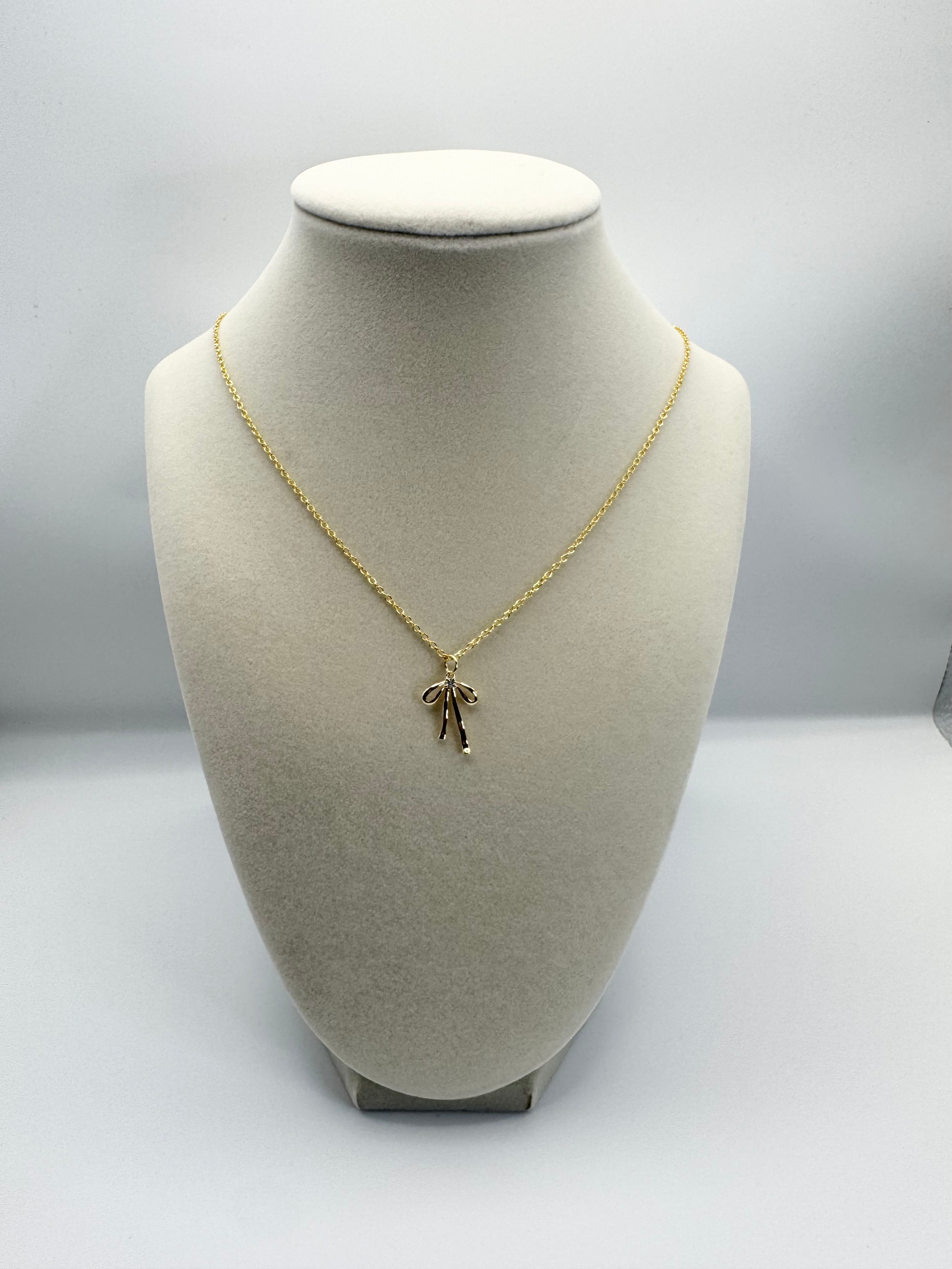 handmade bow gold necklace