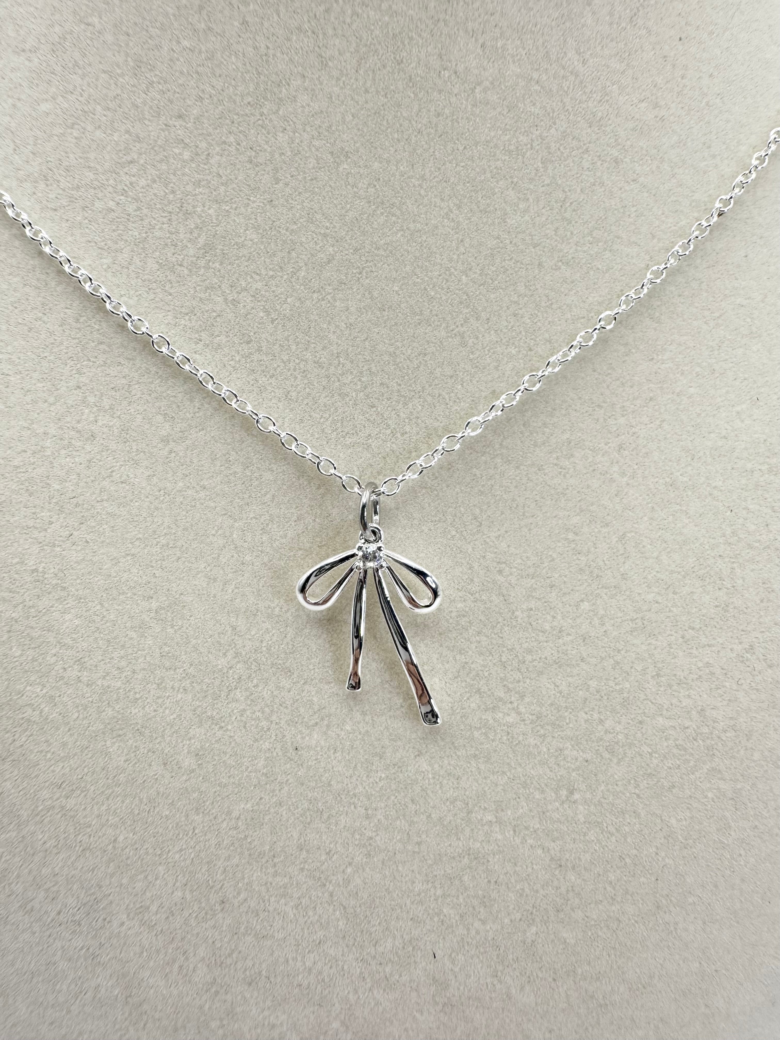 handmade bow silver necklace